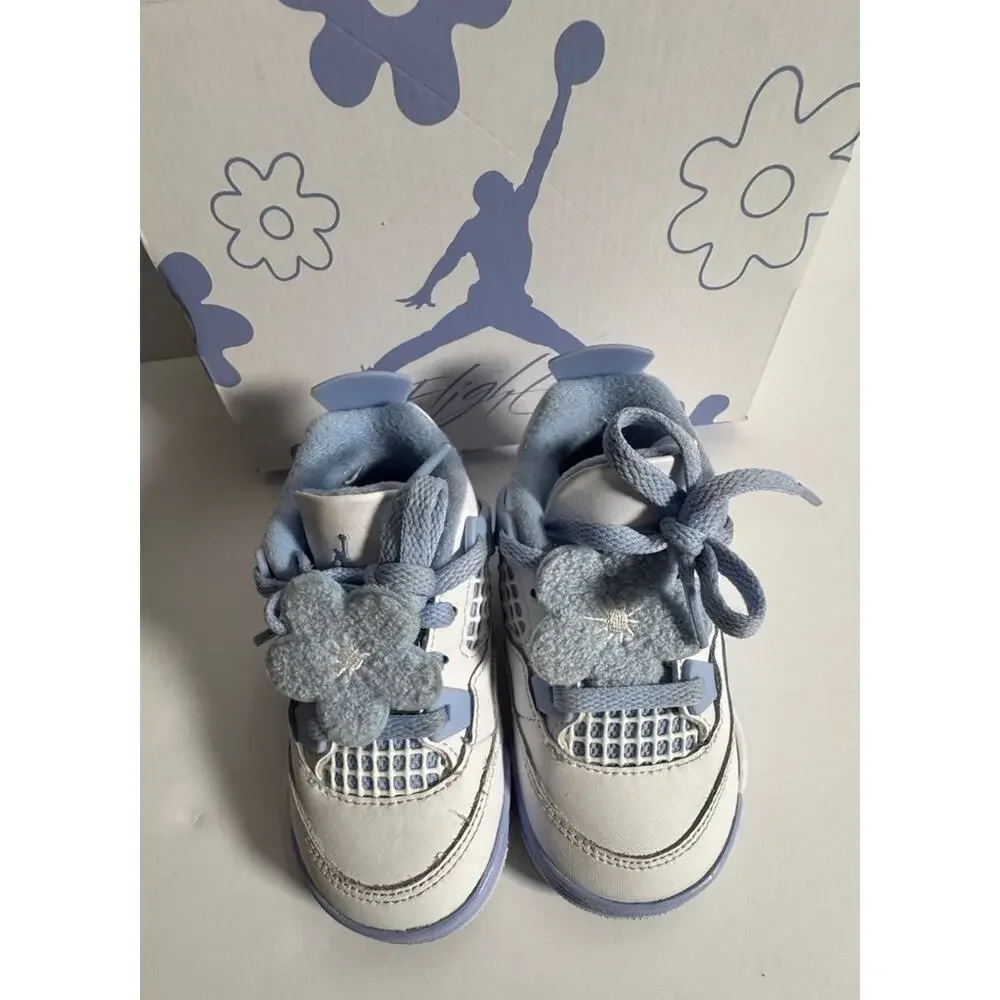 Nike Air Jordan 4 Retro TD Forget Me Not White Blue Toddler Size 7C w/ Box